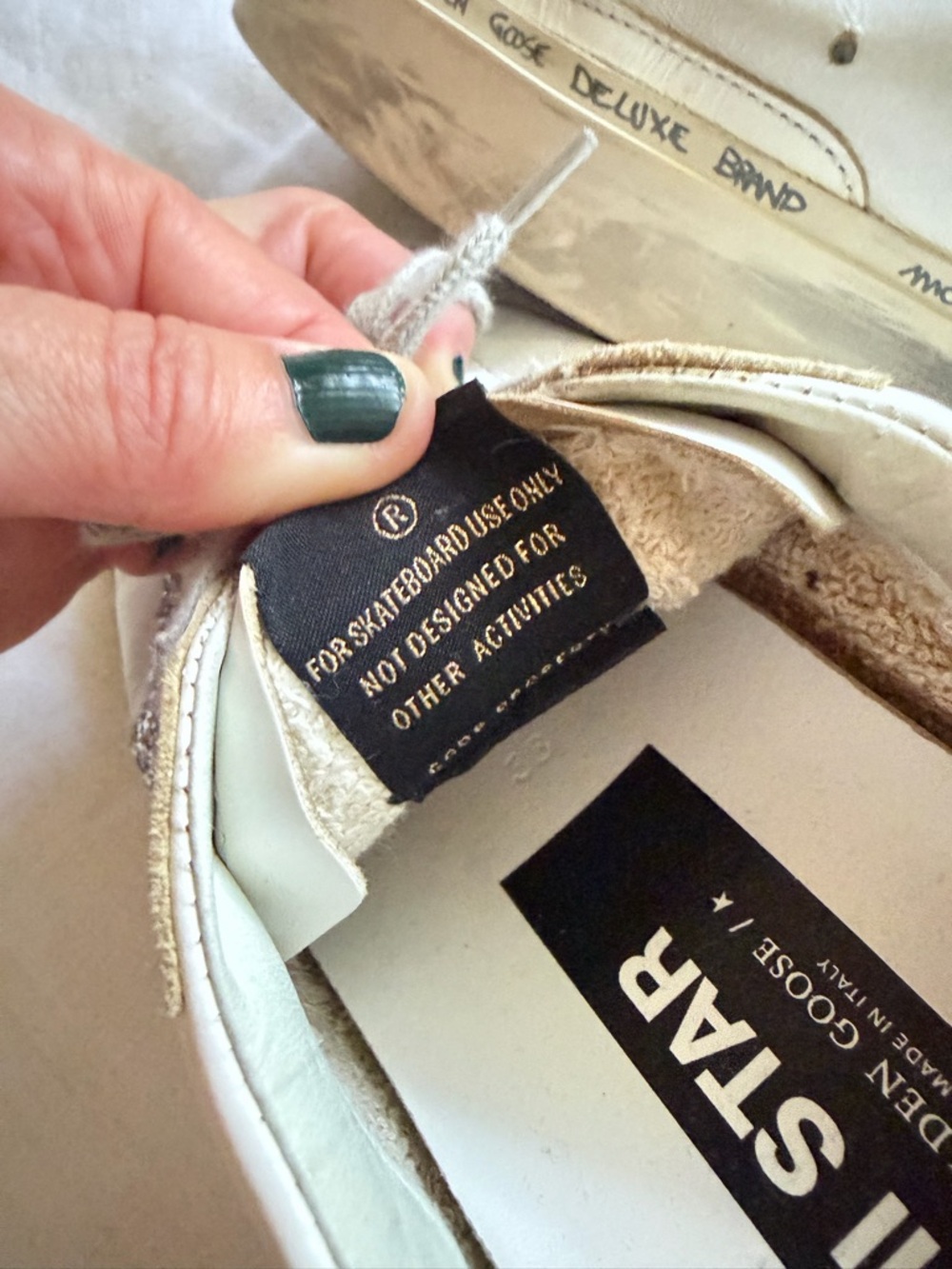 Golden Goose White Leather Sneakers with Silver Glitter Star - Picture 6 of 8